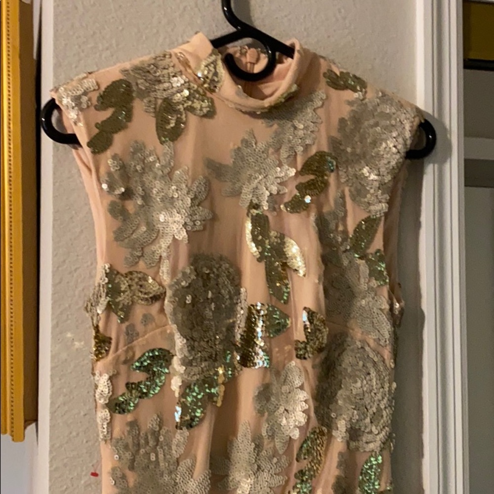 Bebe peach embellished mini dress
